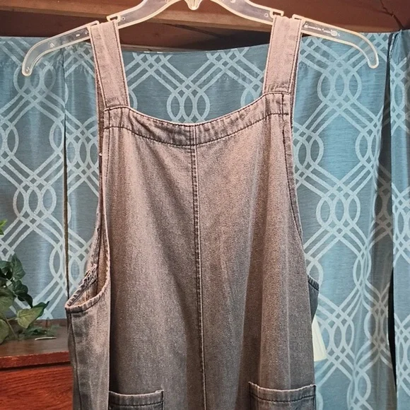 Gray Paisley Distressed Crop Denim Dungarees Bib Overall Jumper Oversized Lg - Picture 8 of 12